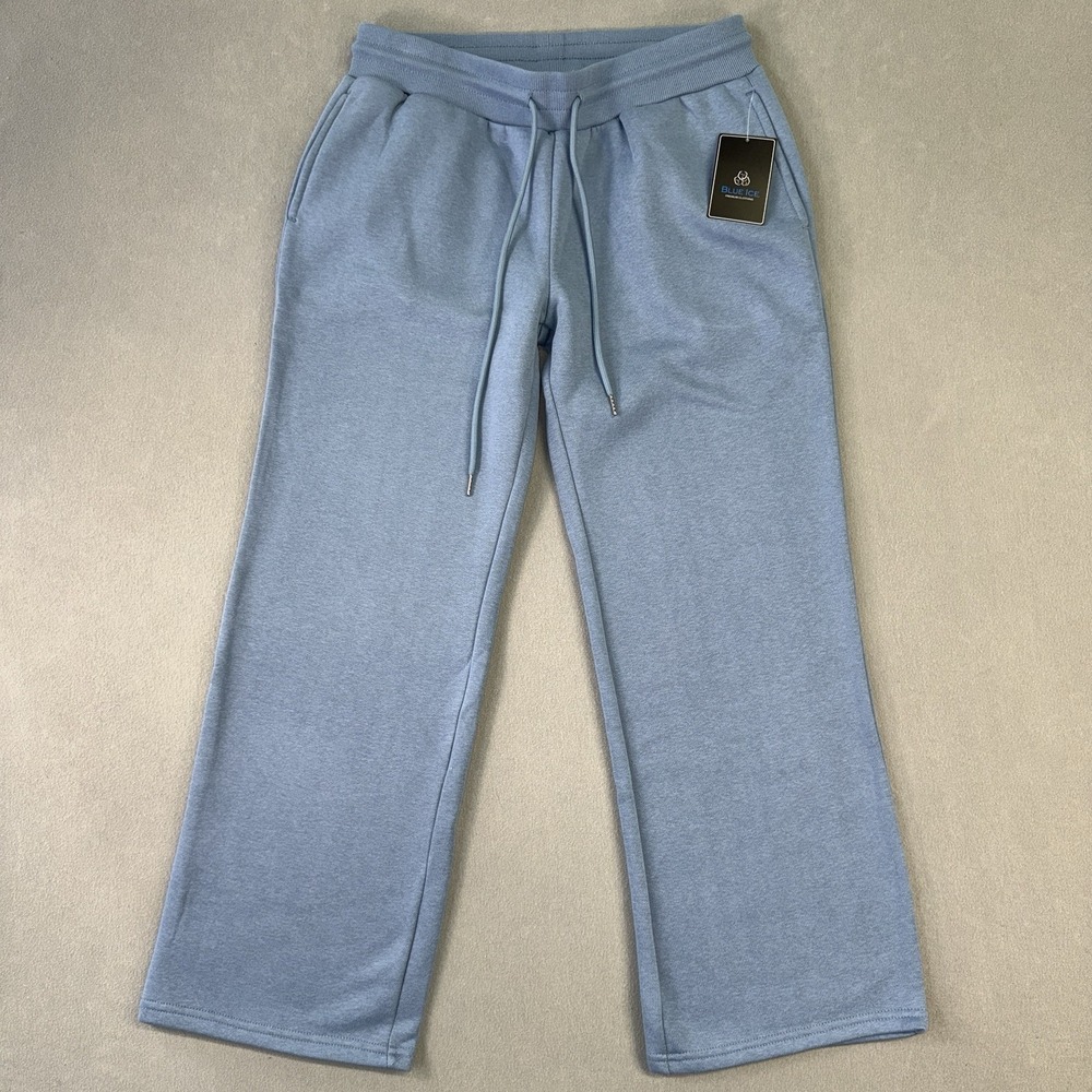 Women's BLUE ICE Heavyweight Wide Leg Loose Fit Fleece Sweatpants Blue Size L